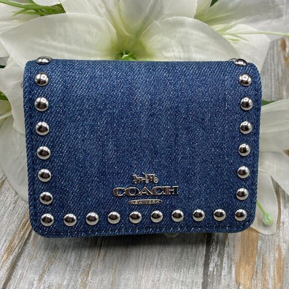 COACH Mini Wallet On A Chain With Rivets Denim Bag Purse Western - Picture 1 of 15